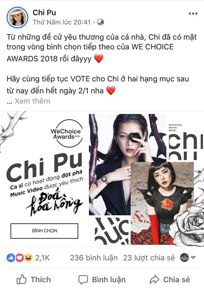 Sao Vbiz tích cực chia sẻ và kêu gọi bình chọn tại Wechoice Awards 2018 - Ảnh 2.