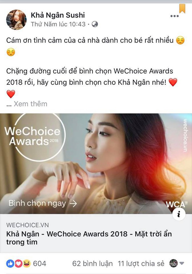 Sao Vbiz t&iacute;ch cực chia sẻ v&agrave; k&ecirc;u gọi b&igrave;nh chọn tại Wechoice Awards 2018 - Ảnh 10.