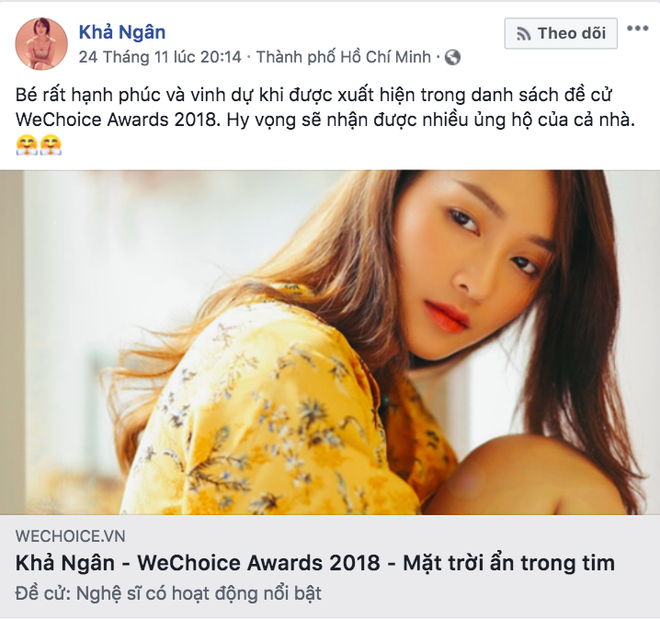 Nghệ sĩ Vbiz đồng loạt kêu gọi fan đề cử, quyết ẵm giải thưởng tại WeChoice Awards 2018 - Ảnh 8.