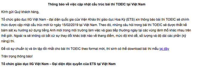 Infographic: Tất tần tật những điểm mới trong đề thi TOEIC được áp dụng tại Việt Nam từ 15/02/2019 - Ảnh 1.