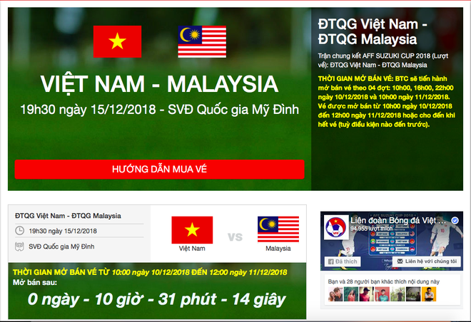 Hướng dẫn mua vé online trận chung kết AFF Cup lượt về giữa Việt Nam và Malaysia - Ảnh 2.