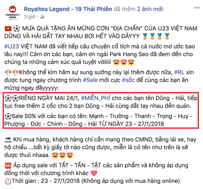 Kh&ocirc;ng chỉ giảm gi&aacute; cực mạnh, h&agrave;ng loạt qu&aacute;n ăn quyết FREE sau chiến thắng của U23 Việt Nam h&ocirc;m nay - Ảnh 7.