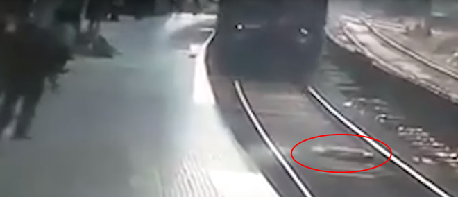 Clip: Người đàn ông nhảy xuống nằm giữa đường ray khi tàu hỏa đang lao nhanh tới khiến hành khách kinh hãi - Ảnh 2.