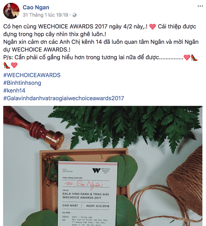 Sao Việt th&iacute;ch th&uacute; trước tấm thiệp thủ c&ocirc;ng tỉ mỉ của WeChoice Awards 2017 - Ảnh 6.