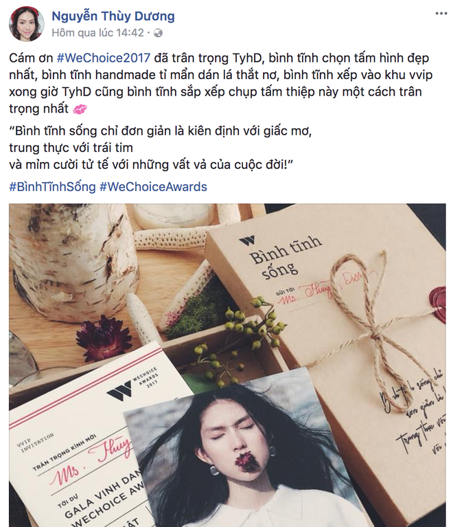 Sao Việt th&iacute;ch th&uacute; trước tấm thiệp thủ c&ocirc;ng tỉ mỉ của WeChoice Awards 2017 - Ảnh 5.