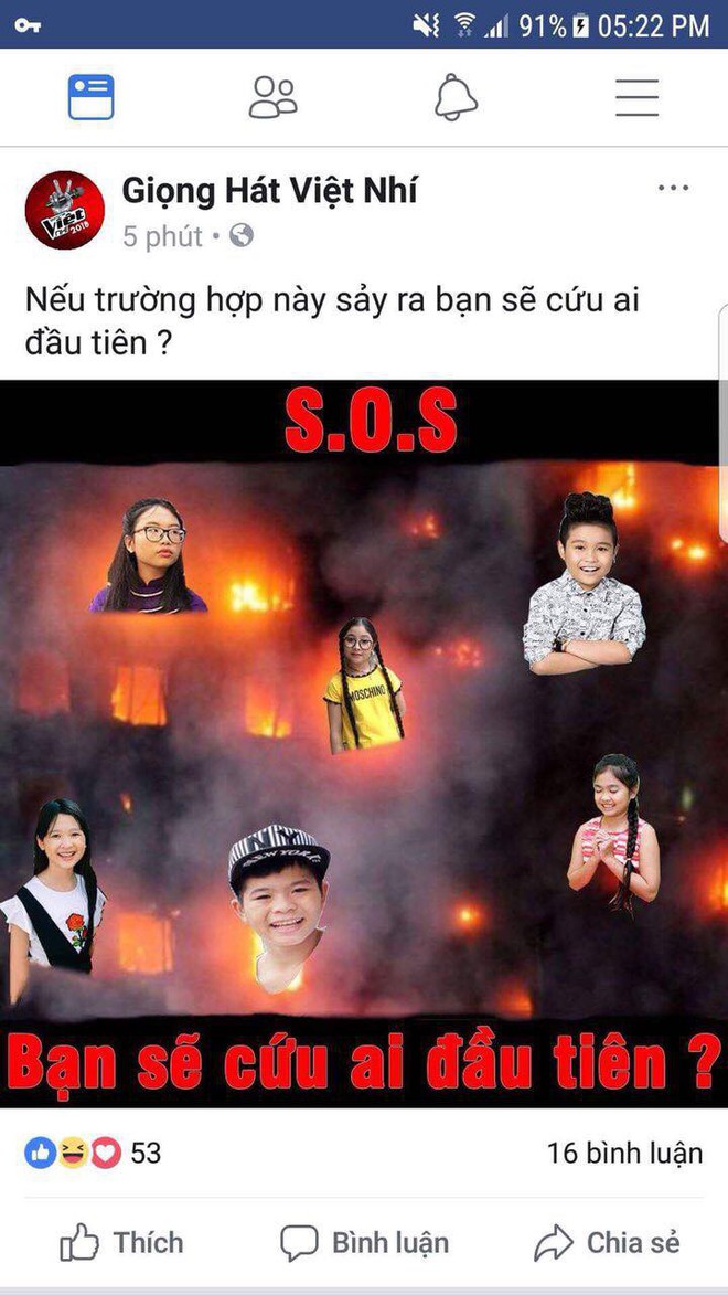 Fanpage Giọng h&aacute;t Việt nh&iacute; g&acirc;y phẫn nộ với h&igrave;nh ảnh gh&eacute;p th&iacute; sinh v&agrave;o giữa đ&aacute;m ch&aacute;y nhờ cư d&acirc;n mạng cứu! - Ảnh 1.