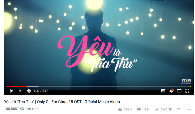 Yêu là tha thu trở thành MV nhạc phim thứ hai cán mốc trăm triệu lượt xem trên Youtube - Ảnh 1.