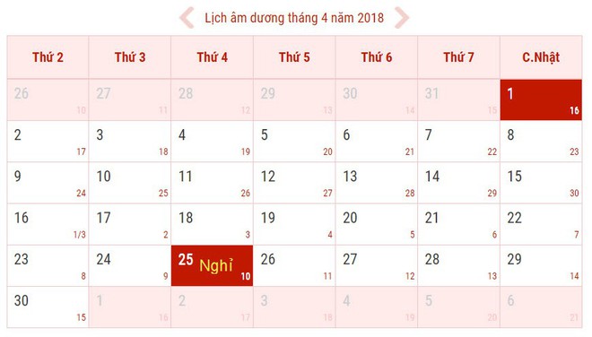 Lịch nghỉ dịp giỗ Tổ Hùng Vương, 30/4 và 1/5 năm 2018 mấy ngày? - Ảnh 1.