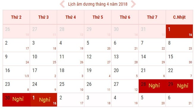Lịch nghỉ dịp giỗ Tổ Hùng Vương, 30/4 và 1/5 năm 2018 mấy ngày? - Ảnh 2.