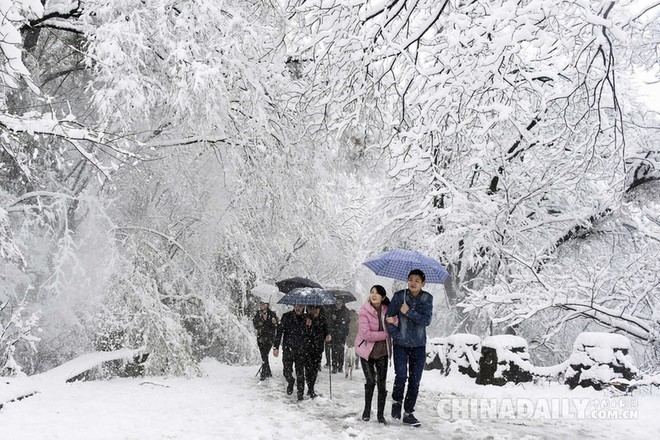 Mưa tuyết, giá lạnh tràn xuống Trung Quốc: Sinh viên cầm ô, xếp hàng lên lớp - Ảnh 13.
