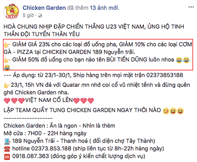 Kh&ocirc;ng chỉ giảm gi&aacute; cực mạnh, h&agrave;ng loạt qu&aacute;n ăn quyết FREE sau chiến thắng của U23 Việt Nam h&ocirc;m nay - Ảnh 36.