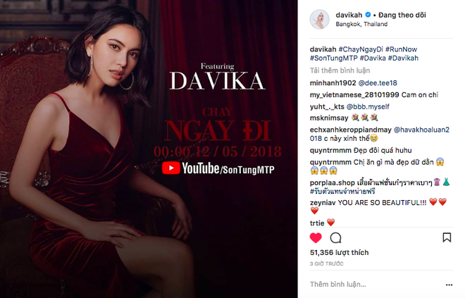 MV Chạy ngay đi ra lò, nàng thơ Mai Davika đăng hình ủng hộ Sơn Tùng M-TP trên Instagram 7 triệu follower - Ảnh 1.