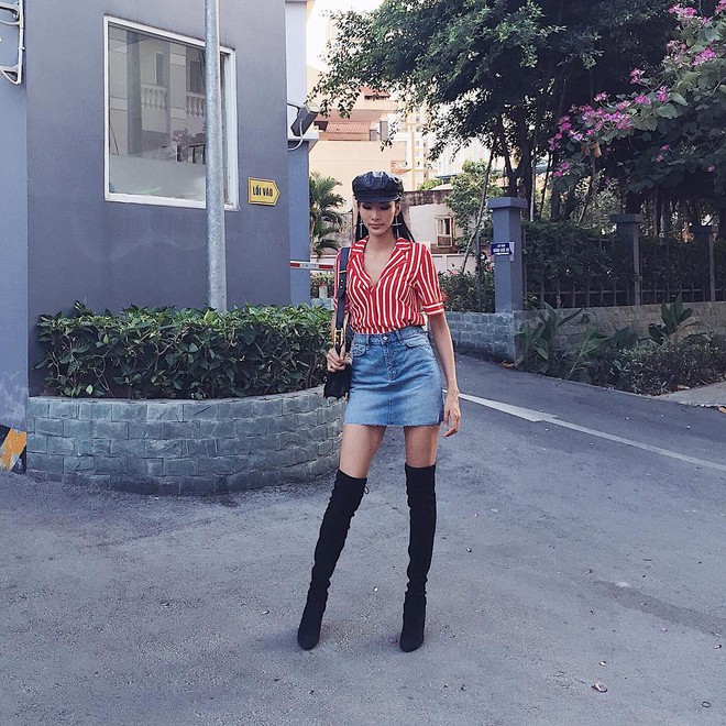 V&igrave; thời trang, Ho&agrave;ng Th&ugrave;y sẵn s&agrave;ng đập tan c&aacute;i n&oacute;ng gần 40 độ để đi boots - Ảnh 1.