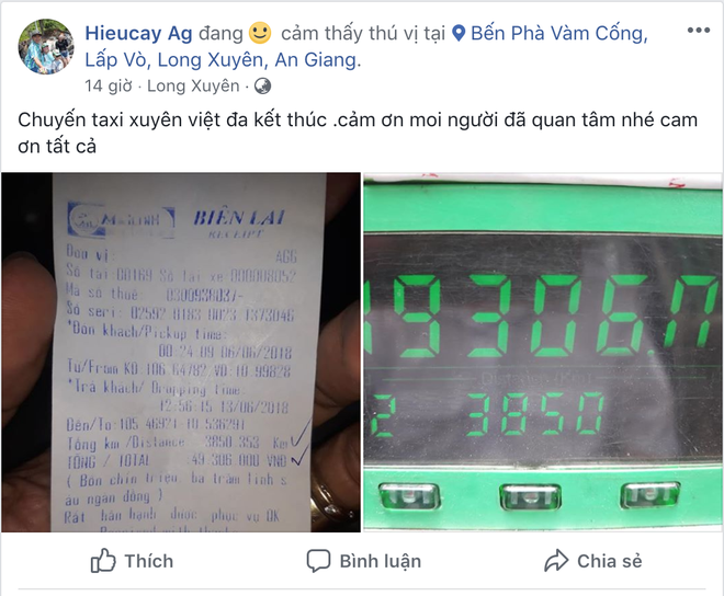 Chuyến đi phá mọi kỷ lục của ngành taxi: Chạy một mạch 3850 cây số khứ hồi An Giang - Hà Nội, hết 49 triệu tiền cước - Ảnh 1.