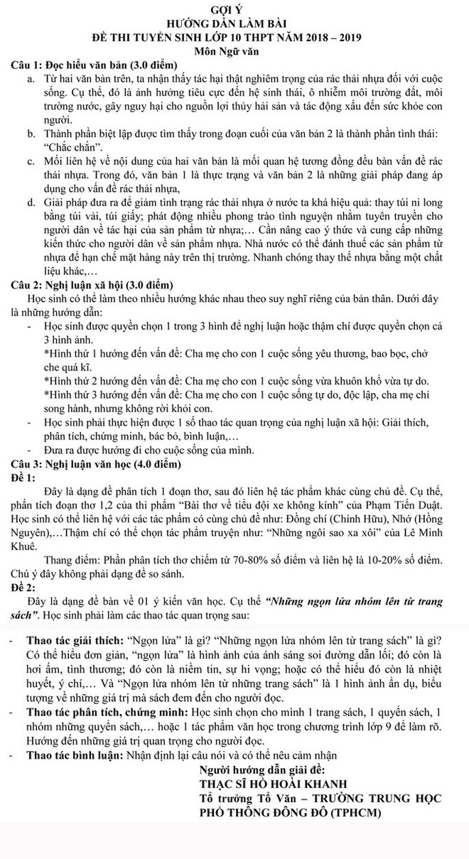 Gợi ý giải đề thi môn Ngữ văn trong kỳ thi tuyển sinh vào lớp 10 tại TP HCM - Ảnh 1.