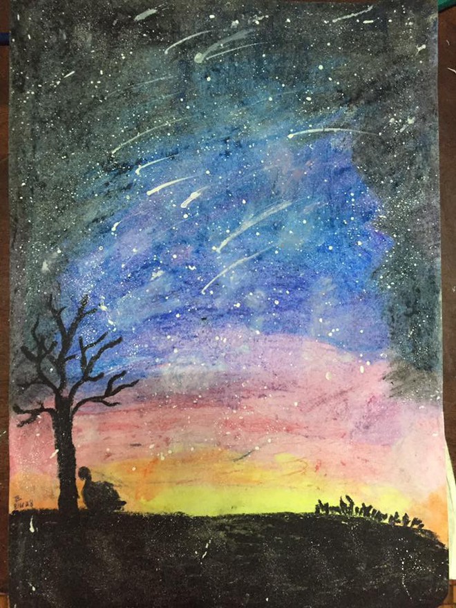 Những bức tranh vẽ bầu trời đẹp chẳng thua gì họa sĩ xịn của cô bé 12 tuổi ở Hà Nội - Ảnh 2.
