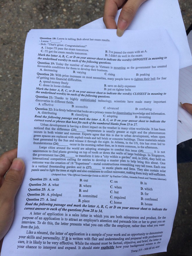 Đề thi Tiếng Anh: Nhiều câu rất khó, thí sinh khóc vì sợ bị điểm liệt 0, 1 - Ảnh 9.