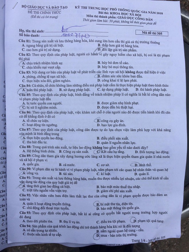 ĐỀ GIÁO DỤC CÔNG DÂN THI THPT QUỐC GIA 2018 - ảnh  