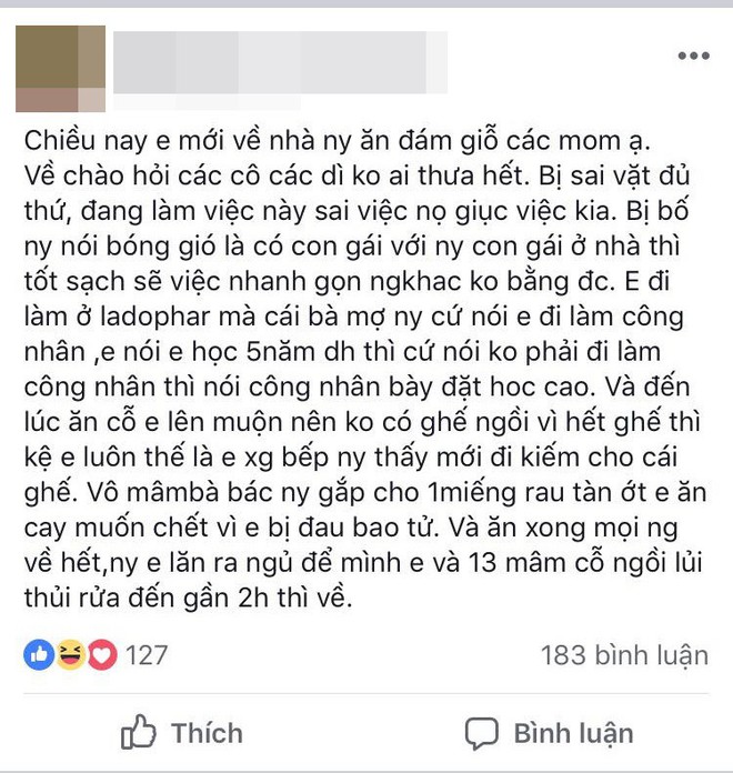 Về nh&agrave; người y&ecirc;u ăn giỗ, c&ocirc; g&aacute;i trẻ bị n&oacute;i b&oacute;ng gi&oacute; kh&ocirc;ng biết g&igrave; d&ugrave; đ&atilde; l&agrave;m đủ việc, ăn xong cỗ c&ograve;n phải một m&igrave;nh rửa hết 13 m&acirc;m b&aacute;t - Ảnh 1.