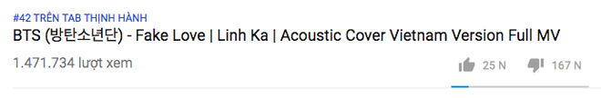 Netizen Việt sốc v&igrave; bản cover Fake Love của Linh Ka, c&ograve;n b&aacute;o H&agrave;n sốc v&igrave; lượng dislike hơn 100k v&agrave; nội dung ho&agrave;n to&agrave;n kh&aacute;c bản gốc - Ảnh 7.