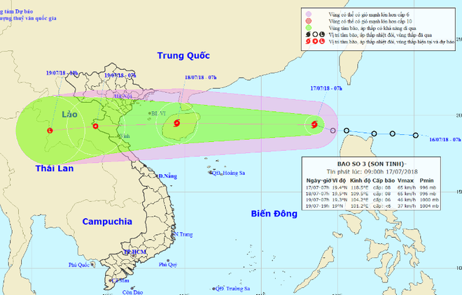 Bão Sơn Tinh giật cấp 10 băng băng vào biển Đông, di chuyển rất nhanh về vùng biển Hải Phòng - Hà Tĩnh - Ảnh 1.