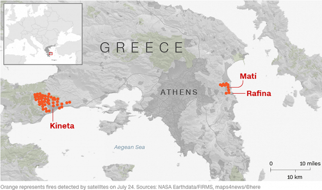 Cháy rừng ở Hy Lạp: Người dân tháo chạy khỏi biển lửa, số người chết tăng lên 74 - Ảnh 1.