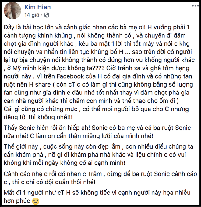 Diễn viên Kim Hiền tức giận lên tiếng cảnh cáo người bịa chuyện bé Sonic không phải con ruột - Ảnh 1.