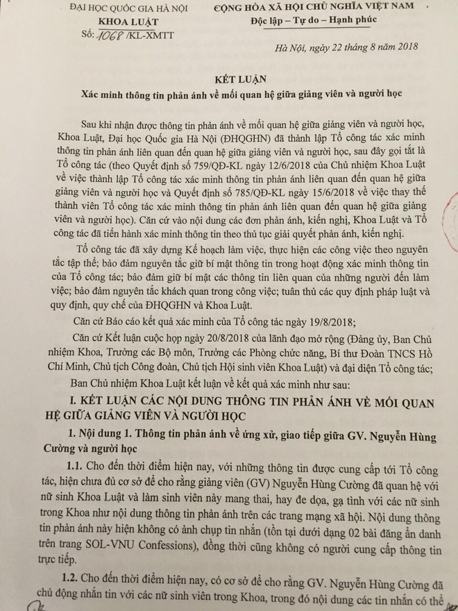 Đã có kết luận vụ việc nam giảng viên khoa Luật bị hàng loạt sinh viên tố gạ gẫm, bớt xén giờ dạy - Ảnh 1.