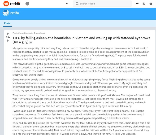 Đi tỉa chân mày ở Việt Nam nhờ “chị Google” phiên dịch, anh Tây vừa chợp mắt dậy có luôn hàng chân mày điêu khắc 3D - Ảnh 1.