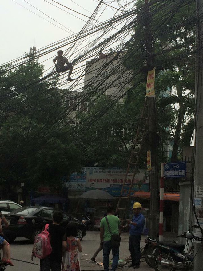 Hà Nội: Thanh niên tóc vàng trèo lên sửa điện cư dân mạng lại cứ tưởng ngáo đá - Ảnh 1.