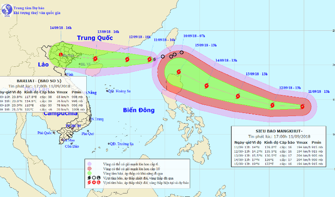 Siêu bão Mangkhut gió giật cấp 16 nối đuôi bão số 5 tiến về biển Đông trong 4 ngày tới - Ảnh 1.