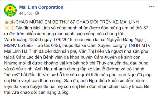 Hà Tĩnh: Một bé trai nặng 3,5 kg chào đời trên xe taxi, bà đỡ không ai khác chính là nam tài xế - Ảnh 3.