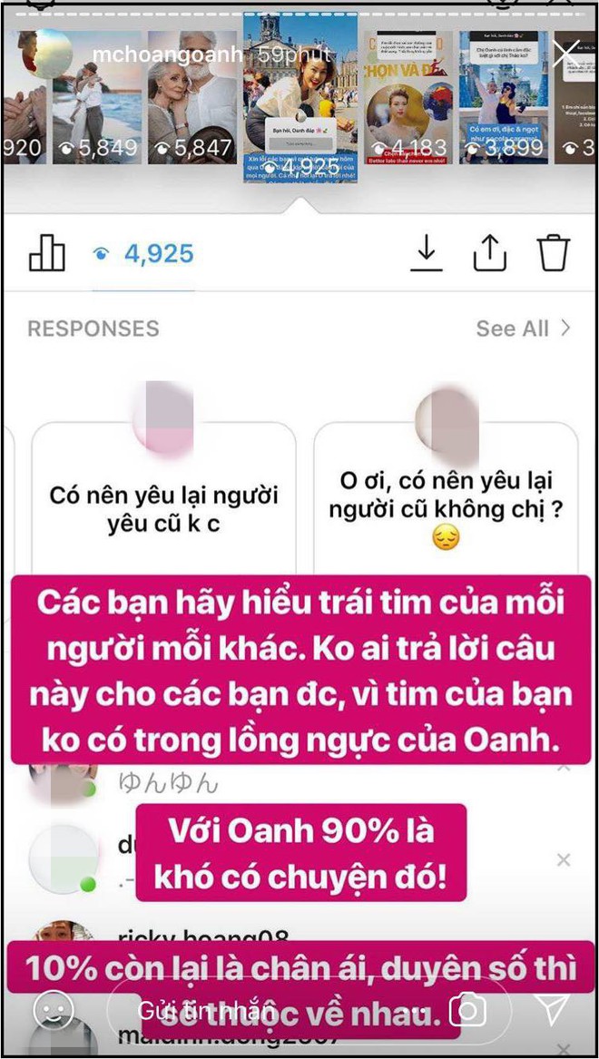Ho&agrave;ng Oanh lần đầu trả lời kh&aacute;n giả khi được hỏi &ldquo;C&oacute; n&ecirc;n y&ecirc;u lại người cũ kh&ocirc;ng?&rdquo; - Ảnh 1.