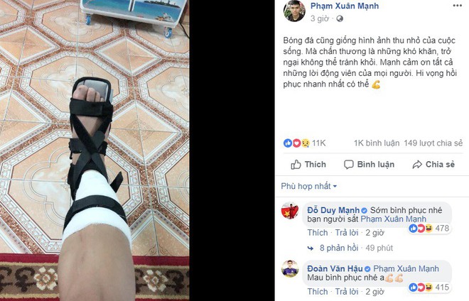 D&agrave;n cầu thủ U23 Việt Nam đồng loạt ch&uacute;c Xu&acirc;n Mạnh nhanh b&igrave;nh phục chấn thương - Ảnh 1.