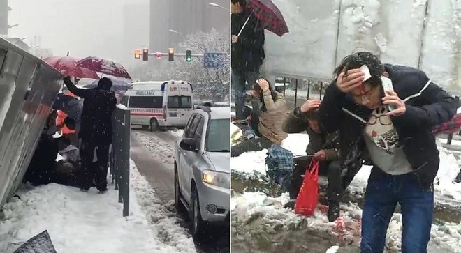 Mưa tuyết, giá lạnh tràn xuống Trung Quốc: Sinh viên cầm ô, xếp hàng lên lớp - Ảnh 4.