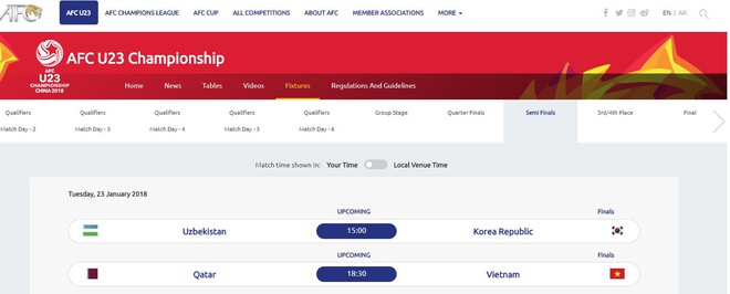 Trang chủ AFC nhầm lẫn, trận U23 Việt Nam - U23 Qatar sẽ đ&aacute; v&agrave;o 15h00 - Ảnh 3.
