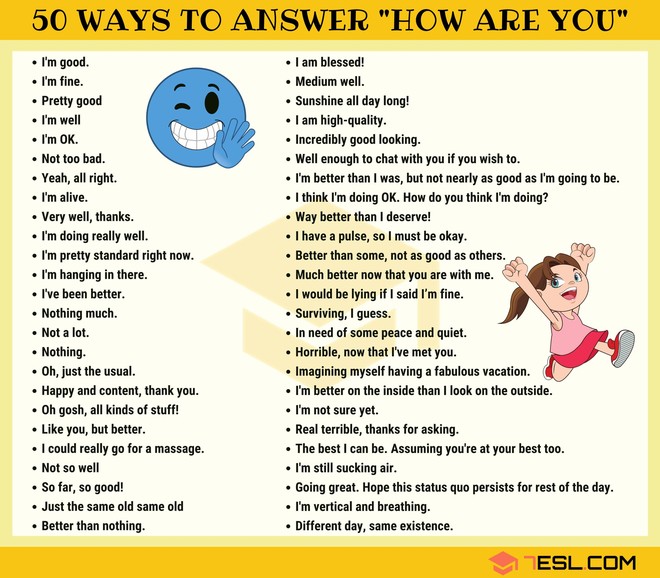 Quên Im fine, thank you, and you đi, khi được hỏi How are you hãy trả lời theo 50 cách cực chất sau - Ảnh 1.