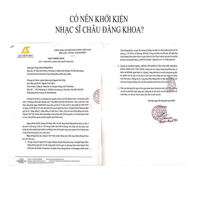 NXB tập thơ bị Ch&acirc;u Đăng Khoa vay mượn &yacute; tưởng: Sau 5 ng&agrave;y kh&ocirc;ng c&oacute; th&ocirc;ng b&aacute;o thoả đ&aacute;ng, sẽ khởi kiện - Ảnh 2.