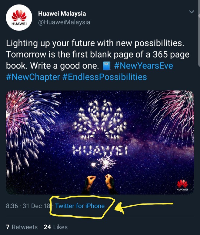 Sức hút lạ kỳ của Apple: Đối thủ Huawei cũng xiêu lòng, dùng luôn iPhone viết status mừng năm mới - Ảnh 2.