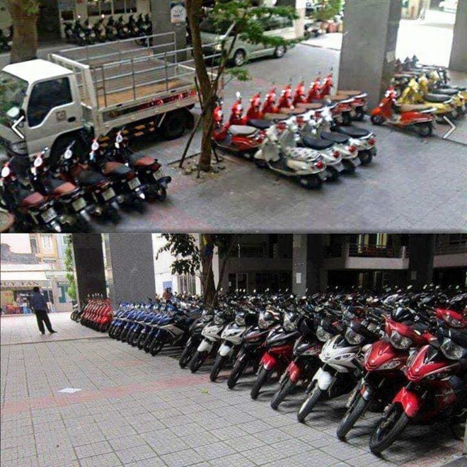 B&aacute;c bảo vệ c&oacute; t&acirc;m xếp xe c&ugrave;ng loại c&ugrave;ng m&agrave;u thẳng đều tăm tắp, ai cũng tấm tắc chỗ để xe m&agrave; ngỡ như showroom trưng b&agrave;y - Ảnh 2.