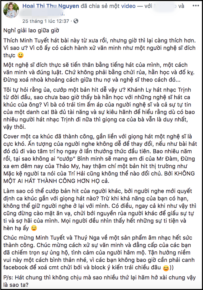 Liên quan đến ồn ào “cướp hit”, Vy Oanh gay gắt lên tiếng đấu tố Hoa hậu Thu Hoài khi đàn chị công khai bênh vực Minh Tuyết - Ảnh 2.