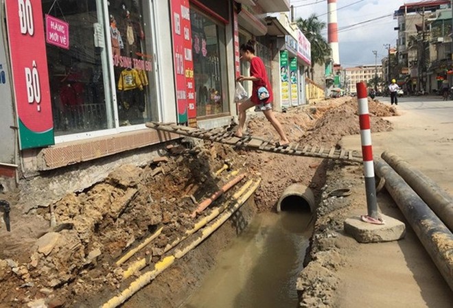 Hình ảnh gây xôn xao ở Quảng Ninh: Đốn cây trên vỉa hè để trồng xuống lòng đường - Ảnh 2.