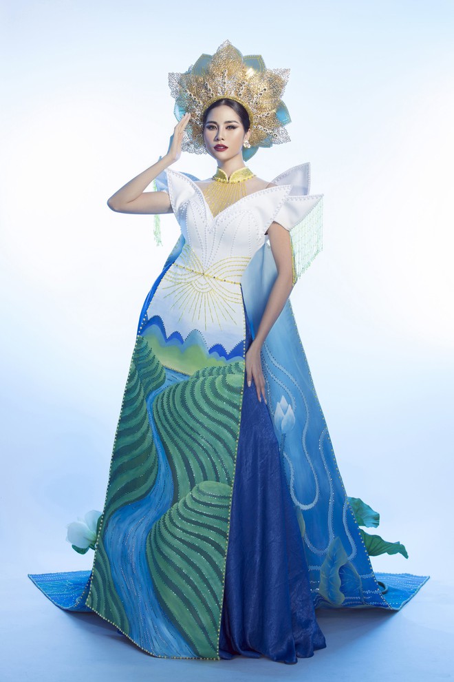 Ấn tượng với quốc phục mang cả hồ sen, đính kết 5000 viên pha lê mỹ nhân Việt chọn mang đến Hoa hậu Trái đất - Ảnh 6.