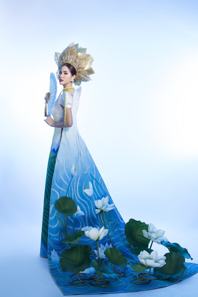 Ấn tượng với quốc phục mang cả hồ sen, đính kết 5000 viên pha lê mỹ nhân Việt chọn mang đến Hoa hậu Trái đất - Ảnh 5.