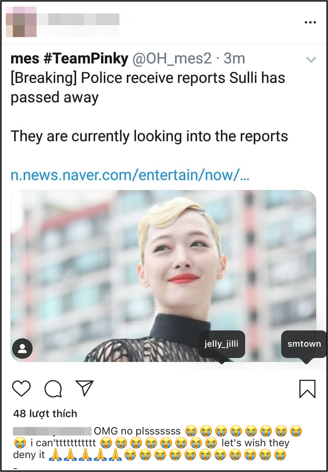 Netizen thế giới bàng hoàng trước tin Sulli đột ngột qua đời, đã tìm thấy thi thể vào chiều nay: Sốc, không thể tin được! - Ảnh 2.