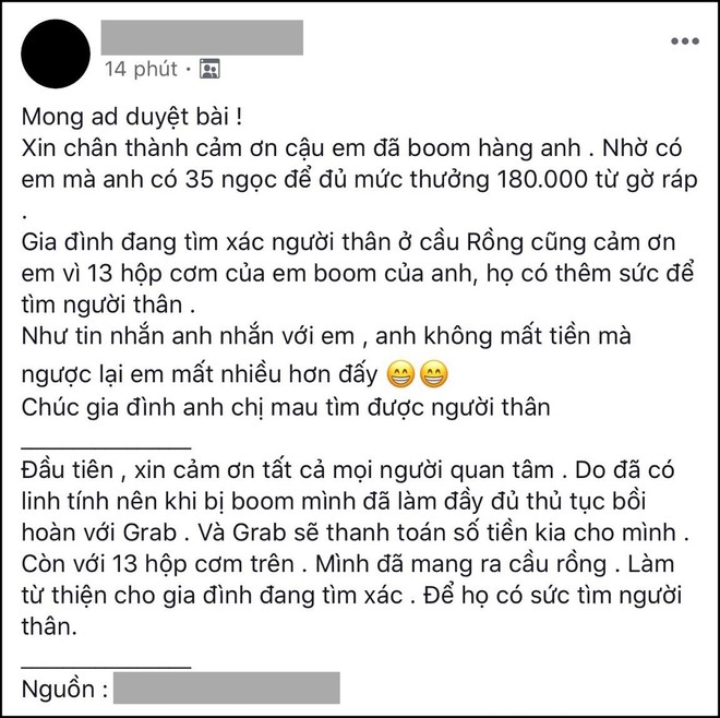 Xôn xao câu chuyện anh shipper ở Đà Nẵng bị bom 13 suất cơm, tin nhắn cợt nhả của thượng đế còn gây phẫn nộ hơn - Ảnh 1.