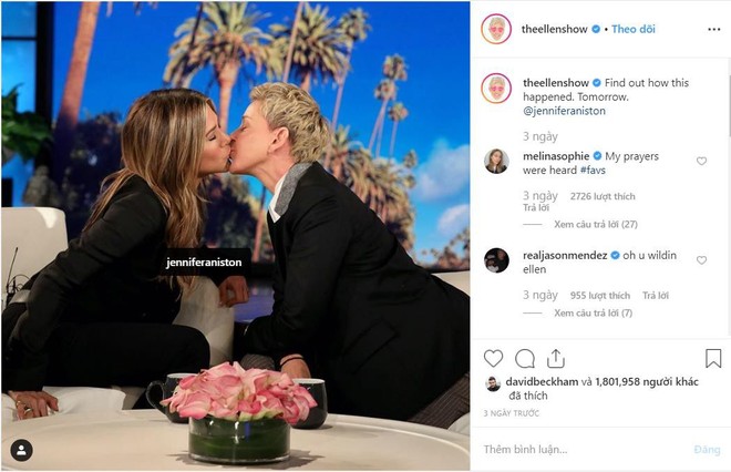 Hết tạo kỷ lục Instagram, Jennifer Aniston lại gây bão khi... khóa môi Ellen DeGeneres trên sóng truyền hình - Ảnh 1.