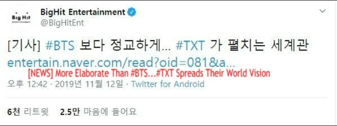 Lỡ tay chia sẻ bài báo hạ thấp BTS trước TXT, Big Hit lĩnh trọn gạch đá từ fan vì gây cảnh gà nhà đấu đá - Ảnh 1.