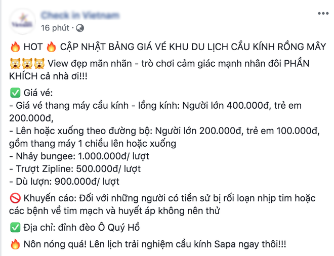 Rất nhiều page đăng tải về các trò chơi trên cầu kính Rồng Mây: nhảy dù, bungee, zipline... nhưng sự thật thì nào đã có? - Ảnh 3.