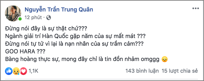 Hàng loạt sao Vbiz không tin nổi Goo Hara qua đời là sự thật, đau xót cho một tài năng đã ra đi mãi mãi! - Ảnh 2.